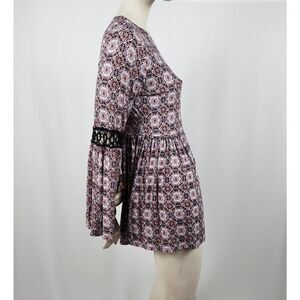 Max Jeans Hippie Tunic Top Floral Long Bell Sleeves Macramé Mandala